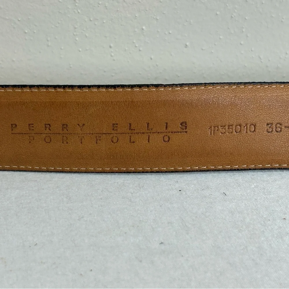 Perry Ellis 36 Brown‎ Embossed Leather Belt with Gold Buckle Cowhide Floral